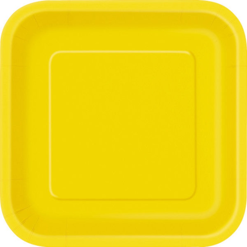 Bright Yellow Solid Square 9" FSC Dinner Plates, 14ct