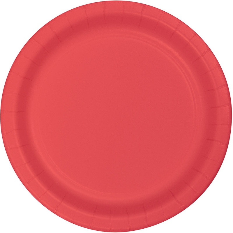 Deep Coral Solid Round 9" Dinner Plates, 16ct