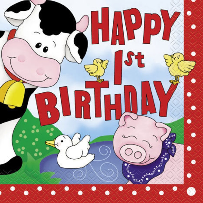 Farm Friends 1st Birthday Napkins ( 16ct )