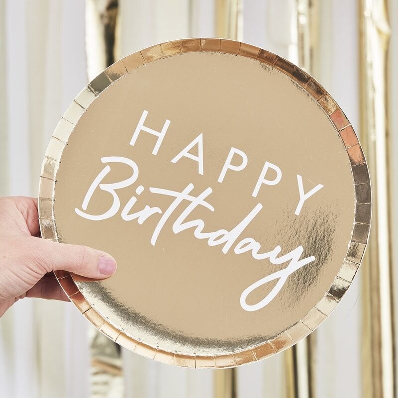 Ginger Ray -  Gold Foiled Happy Birthday Plate