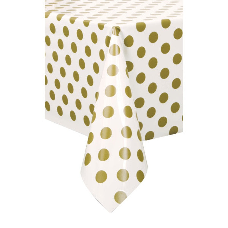 Gold Dots Rectangular Plastic Table Cover, 54"x108"