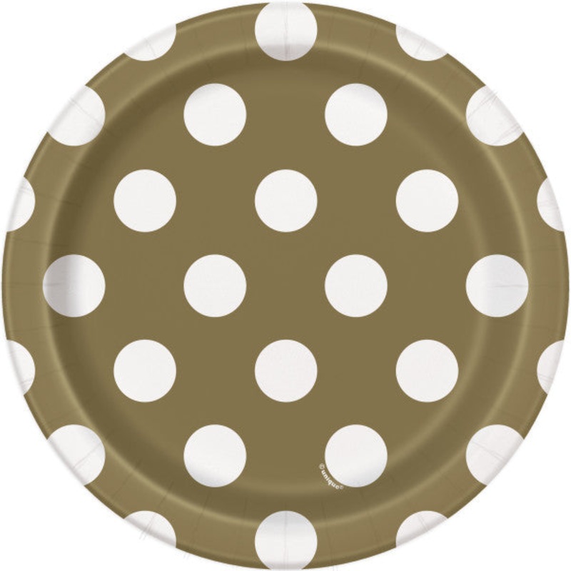 Gold Dots Round 7" Dessert Plates, 8ct