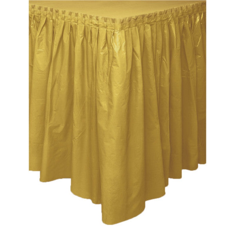 Matte Gold Plastic Table Skirt, 29"x14ft