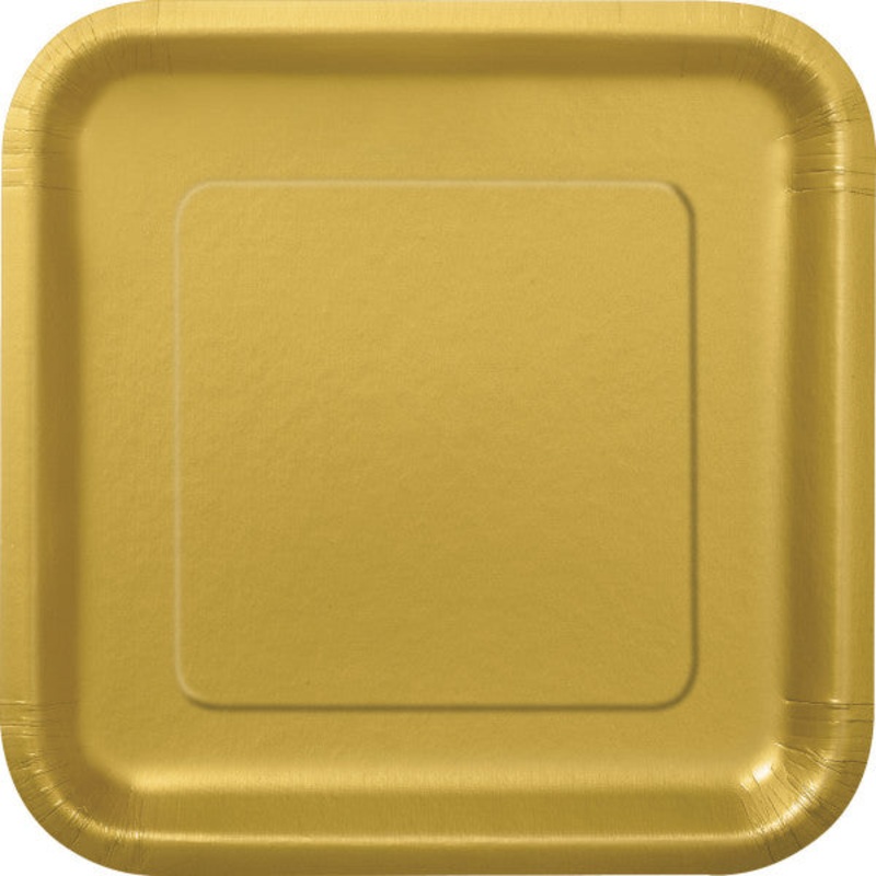 Matte Gold Solid FSC Square 9" Dinner Plates, 14ct