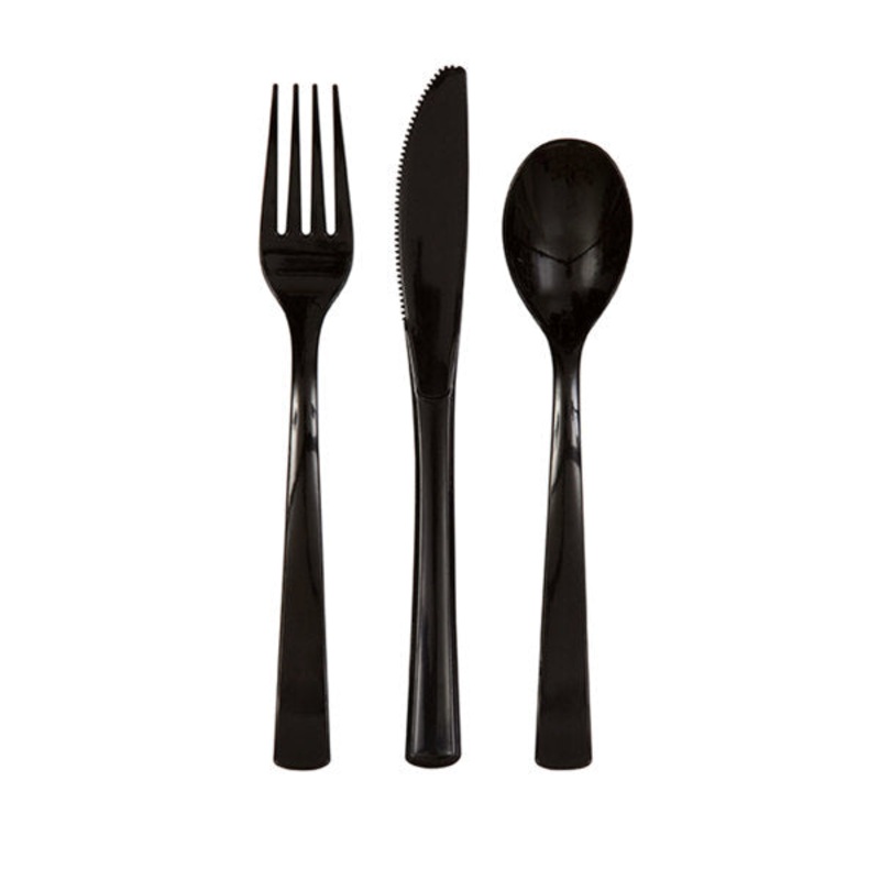 Midnight Black Solid Assorted Plastic Cutlery, 18ct