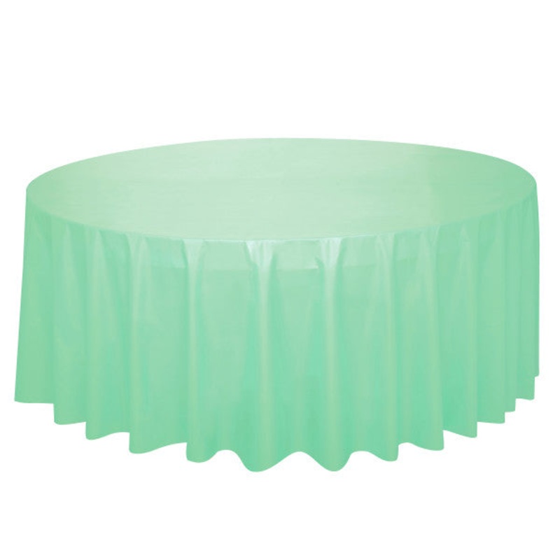 Mint Solid Round Plastic Table Cover, 84"