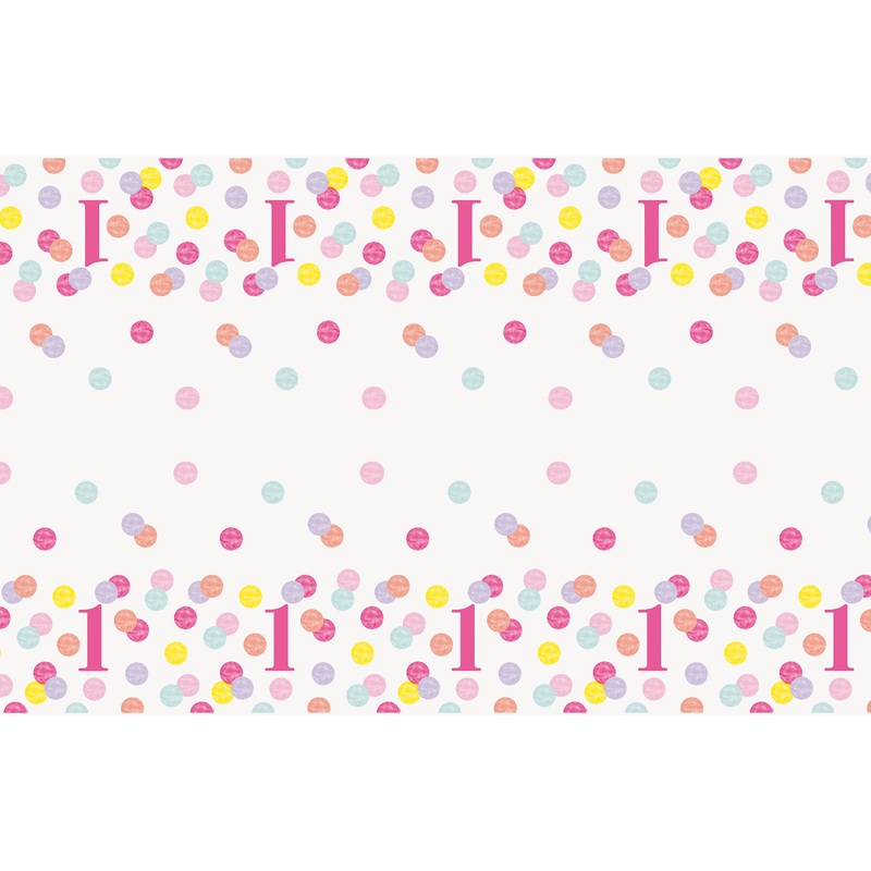 Pink Dots 1st Birthday Rectangular Plastic Table Cover, 54"x84"