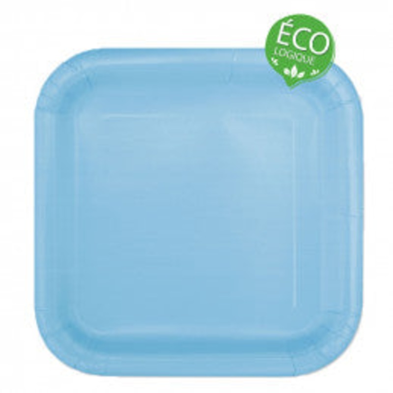 Powder Blue Solid Square 9" FSC Dinner Plates, 14ct