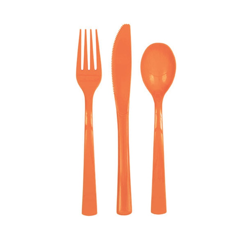 Pumpkin Orange Solid Assorted Plastic Cutlery, 18ct