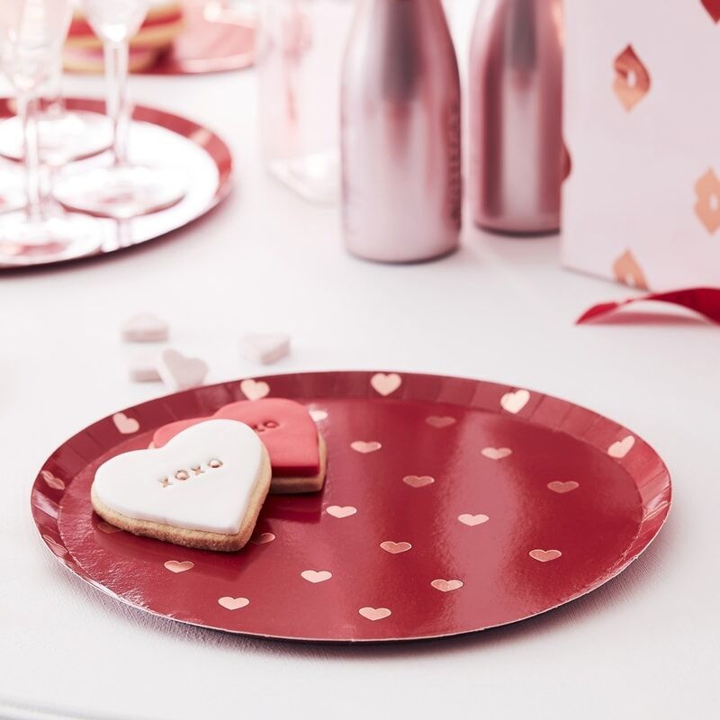 Rose Gold Valentines Heart Plates (8pcs)