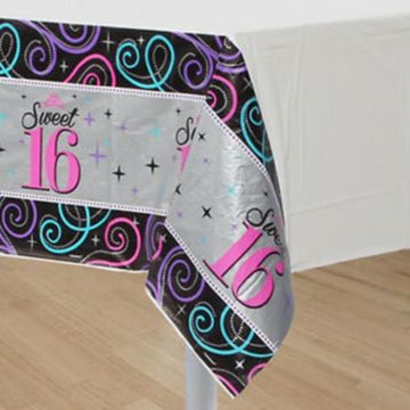 Sweet 16 Sparkle Paper Tablecover (137cm x 259cm)