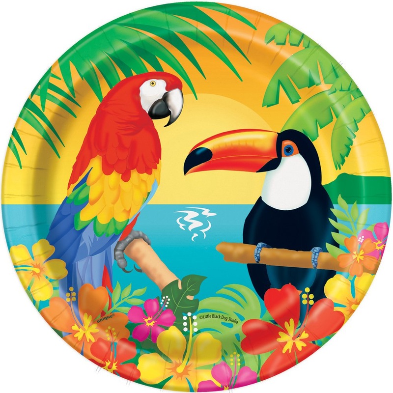 Tropical Island Luau Paper Dessert Plates 8ct