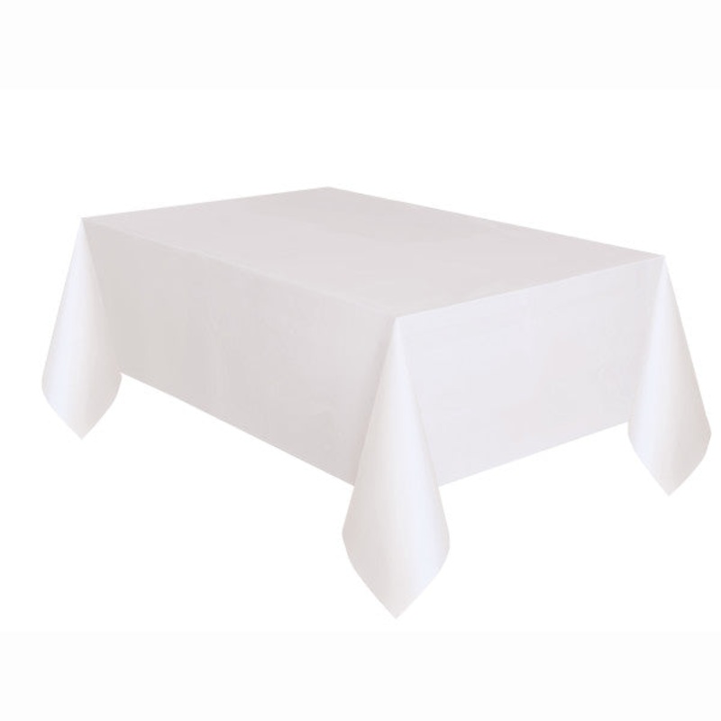 White Solid Rectangular Plastic Table Cover, 54"x108"
