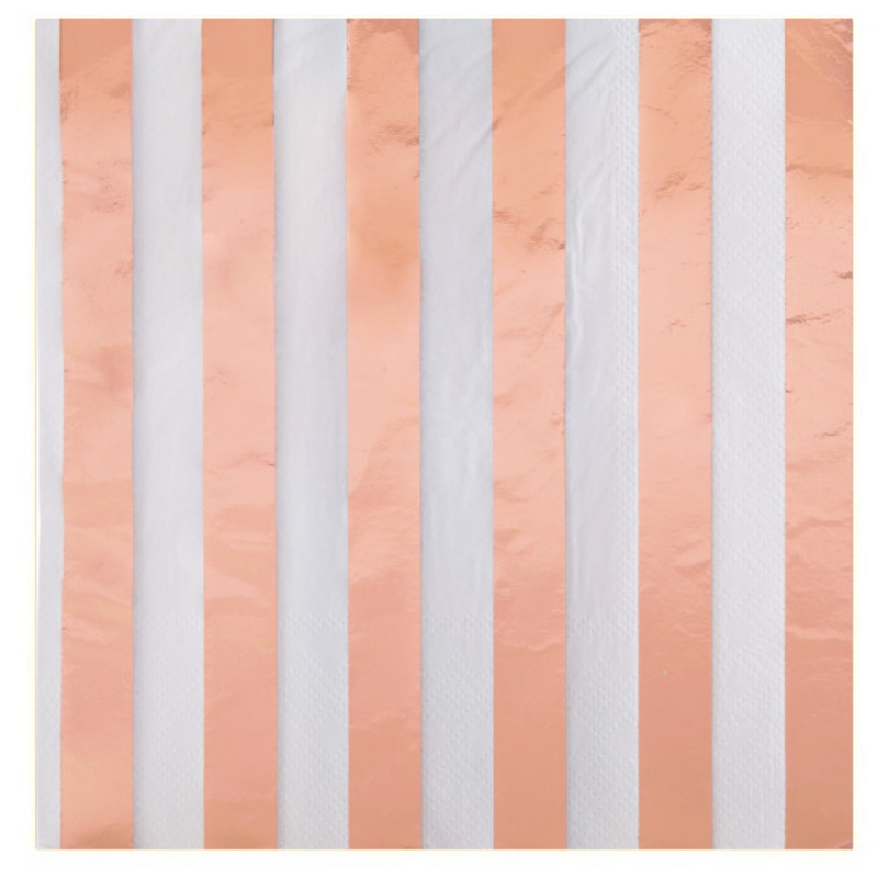 16 Rose Gold Striped Paper Luncheon Napkins