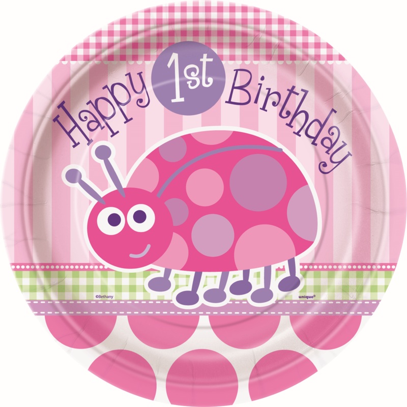 1st Birthday Ladbug Dinner Plate, 22cm (8ct)