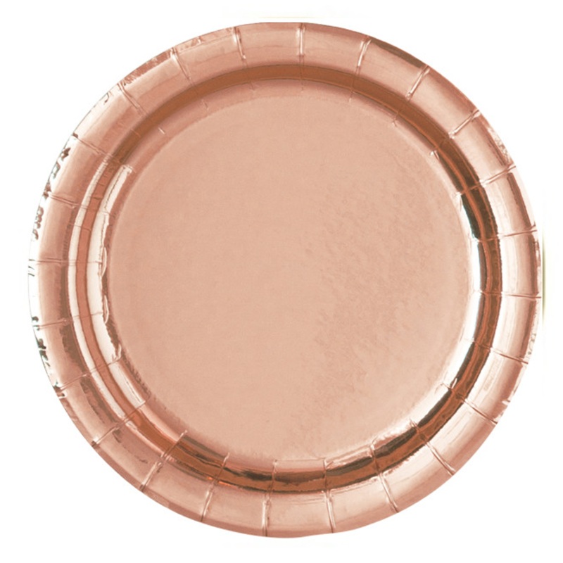 8 Rose Gold Paper Dinner Plates 9"