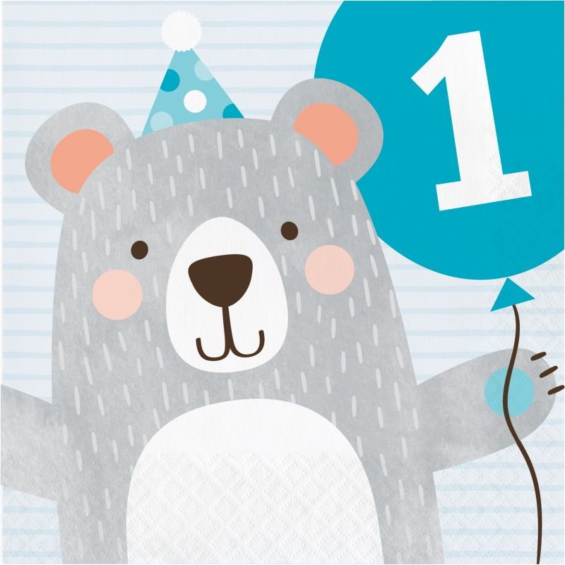 Bear 1st Birthday Napkins Serviettes Pack of 16