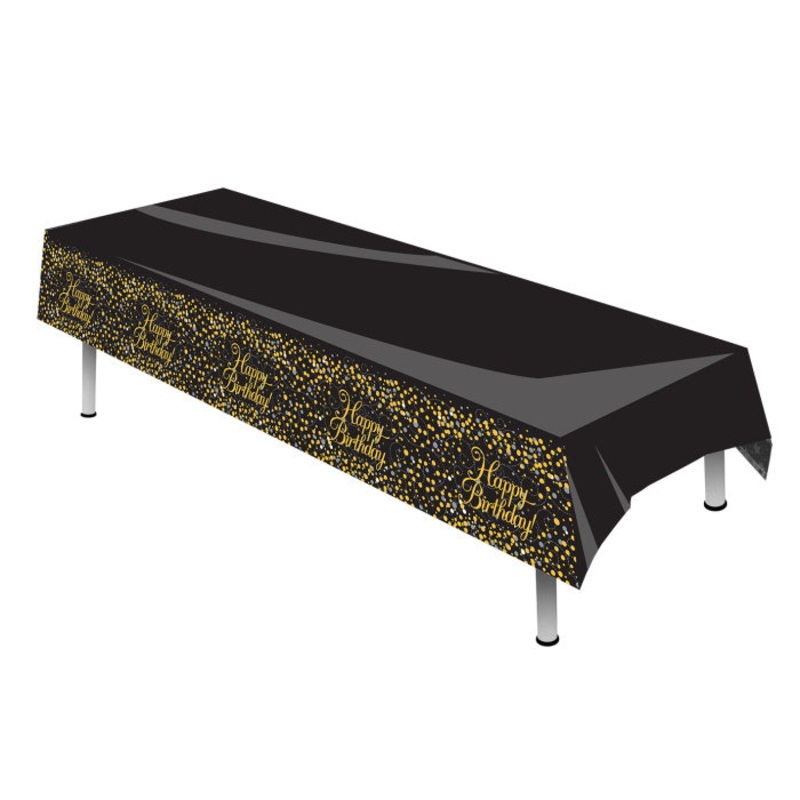 Black and Gold Tablecloth Happy Birthday