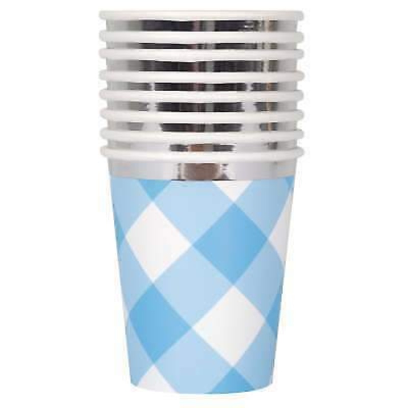 Blue Gingham 1st Birthday Cups (8ct)