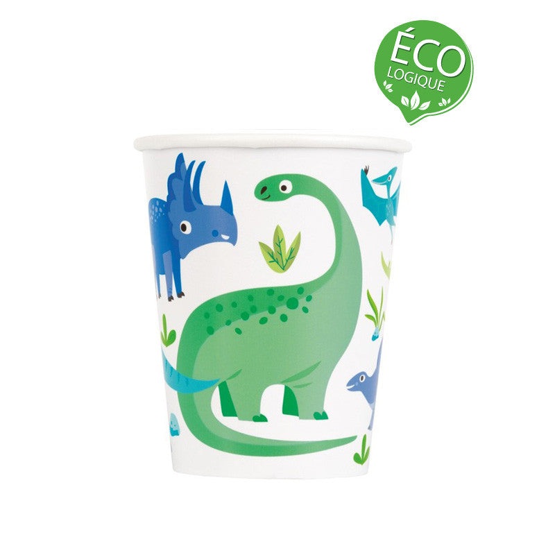 Blue & Green Dinosaur 9oz FSC Paper Cups, 8ct
