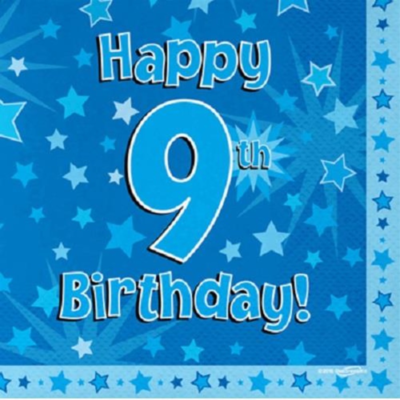 Blue Star Happy 9th Birthday Party Napkins Pack of 16