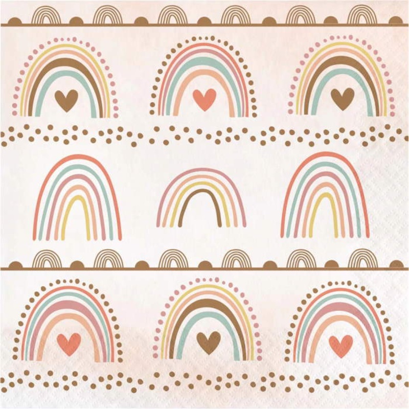Boho Rainbow Party Napkins Pack of 16 Serviettes