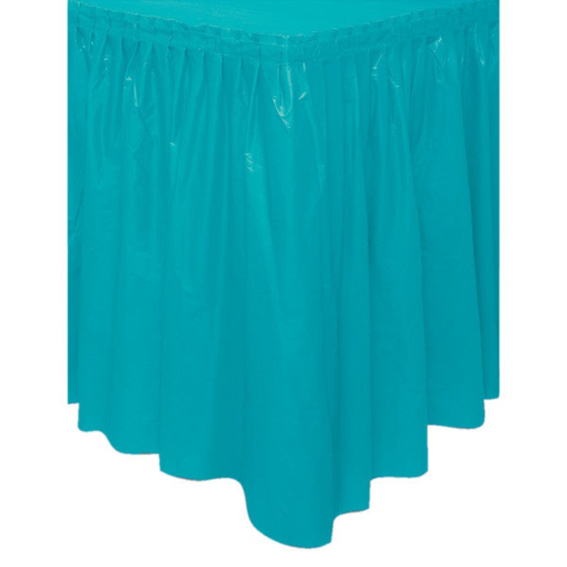 Caribbean Teal Plastic Table Skirt, 29"x14ft