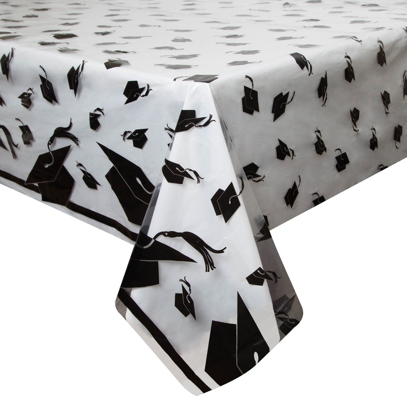Clear Graduation Cap Plastic Tablecover (1.37m x 2.74m)