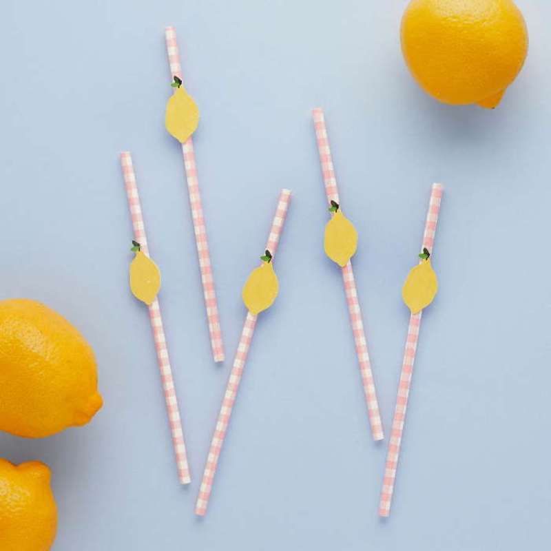 Lemon Paper Drinking Straws 20 Pack