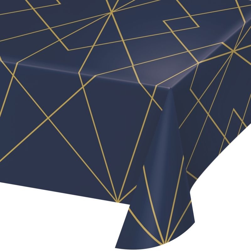 Navy Blue & Gold Tablecloth Geometric 137 x 259cm