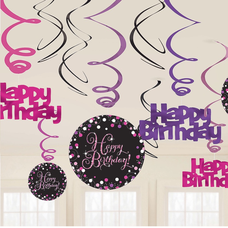 Pink Celebration Happy Birthday Swirl Decorations