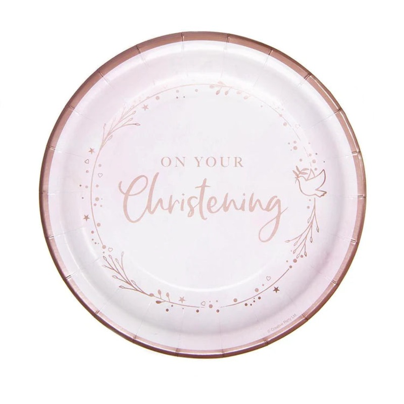 Pink On Your Christening Paper Dinner Plates - 23cm
