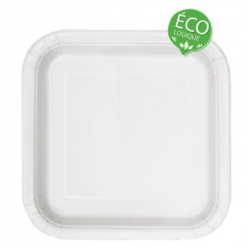 White Solid Square 9" FSC Dinner Plates, 14ct