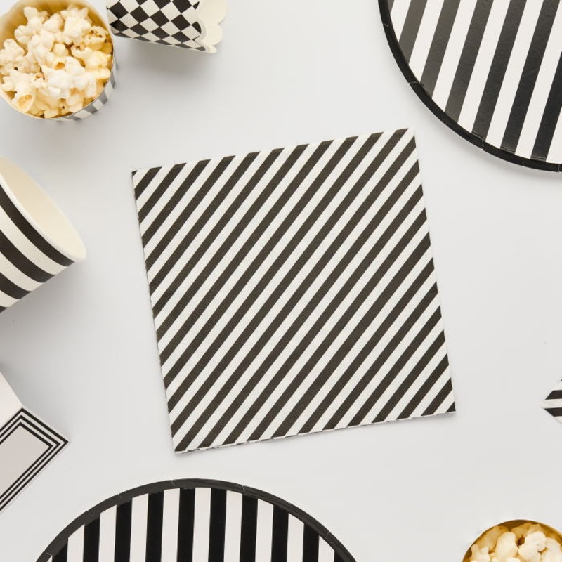 Black and White Striped Napkins - Pack of 16