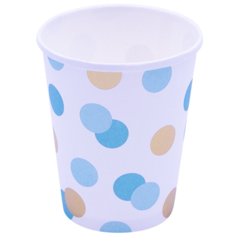 Blue and Gold Dot Paper Cups Pack of 8