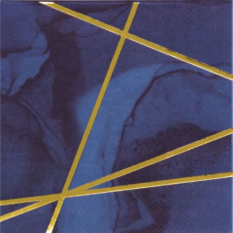 Blue & Gold Geometric Paper Napkins Beverage Pack of 16