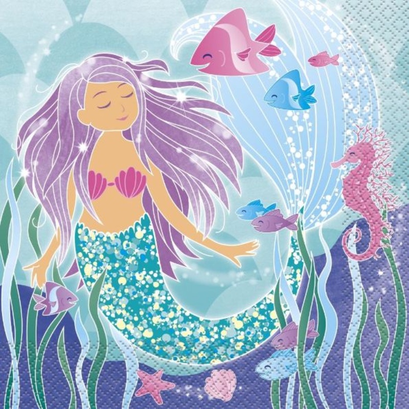 Blue Mermaid Party Napkins Pack of 16