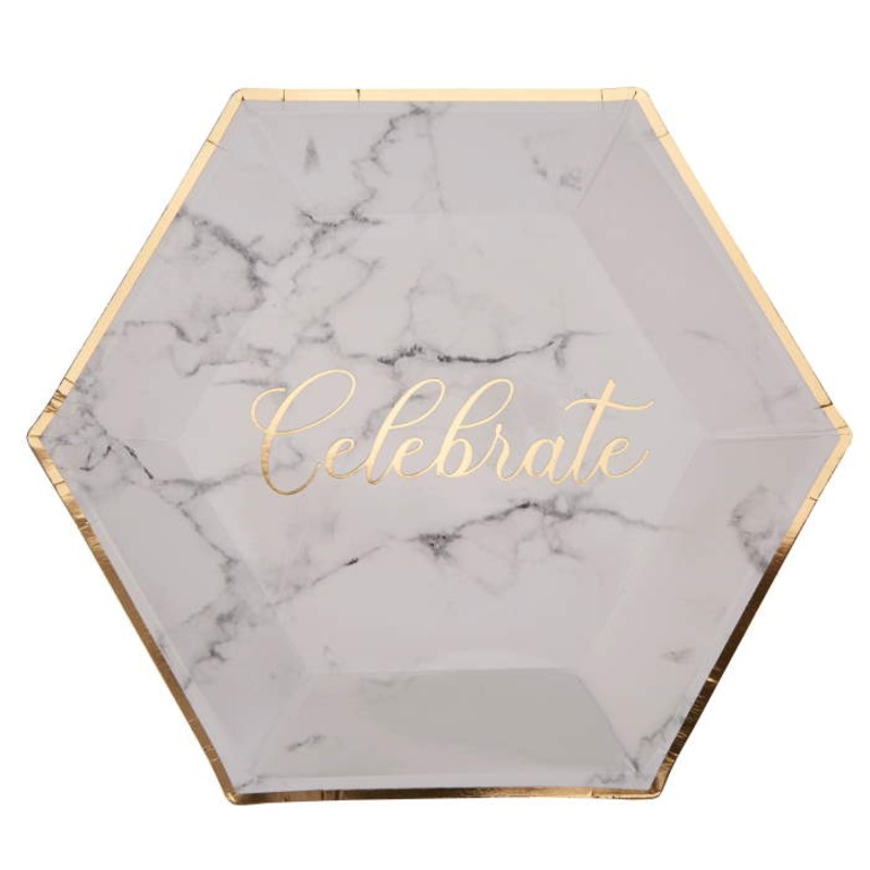 Celebrate Grey Marble Paper Plates 27cm Pack of 8