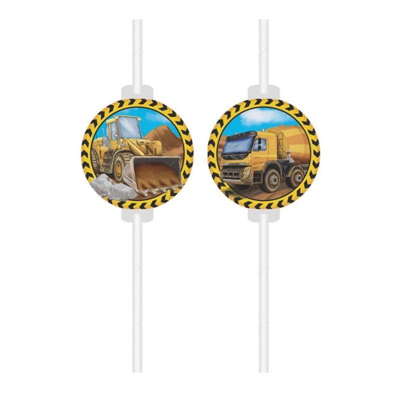 Construction Party Straws Pack of 4