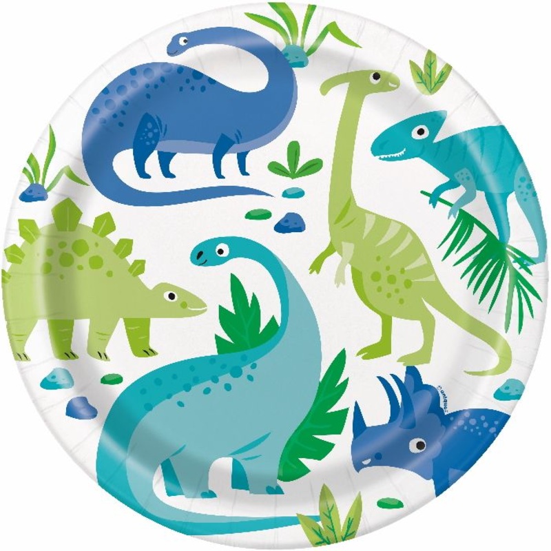 Dinosaur Party Plates - Blue and Green Pack of 8