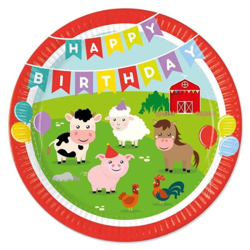 Farm Birthday Party Plates 23cm Pack of 8