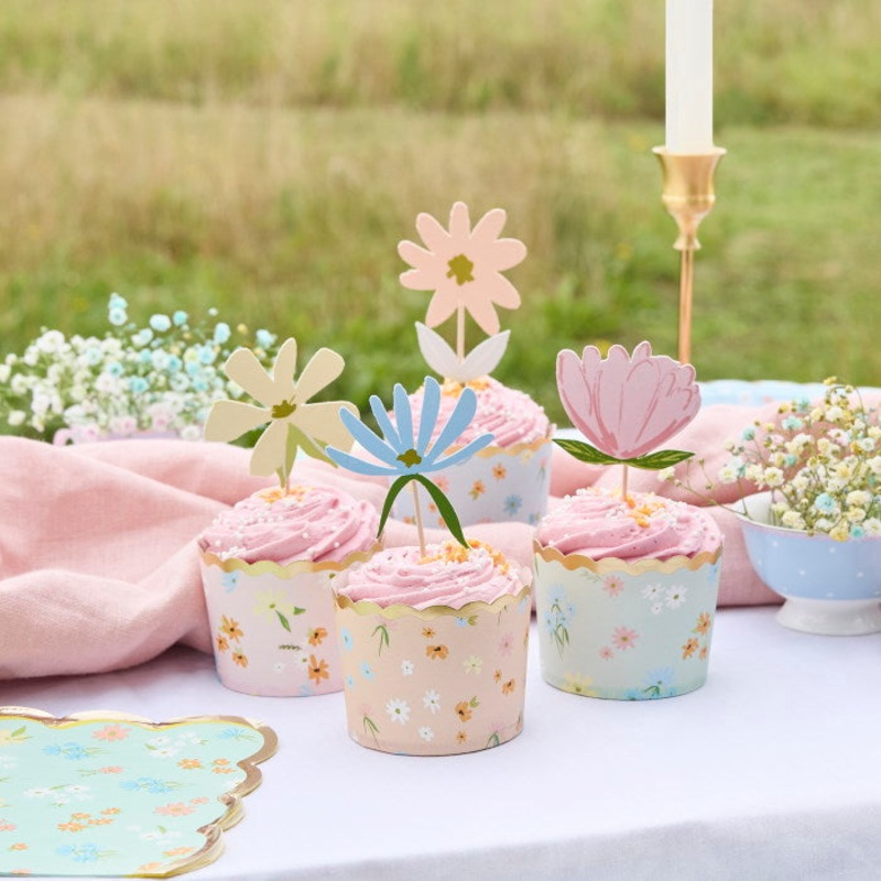 Floral Tea Party Food Picks & Food Cups Set - Pack of 12