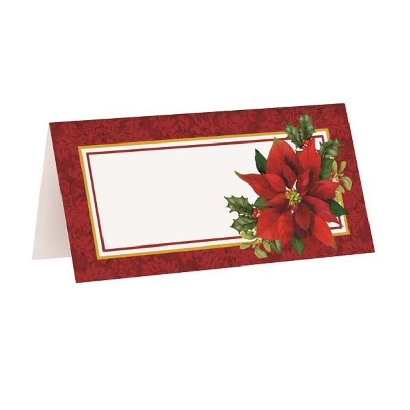 Holly Poinsettia Christmas Table Place Cards Pack of 16