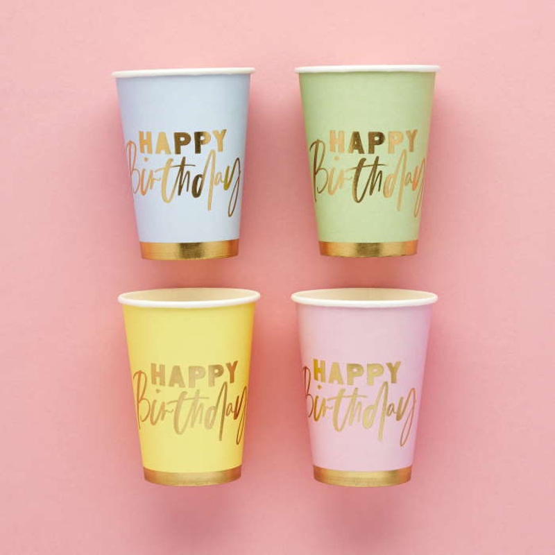 Pastel Birthday Cups: Soft Coloured Party Cups 8 Pack