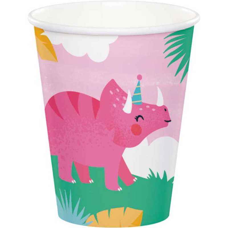 Pink Dinosaur Party Cups Pack of 8