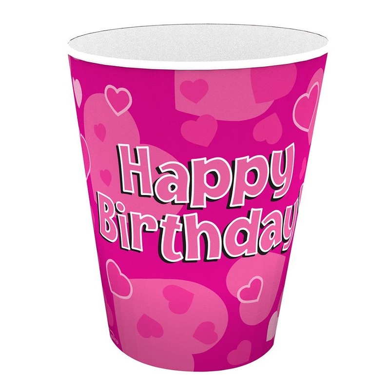 Pink Heart Happy Birthday Party Cups Pack of 8