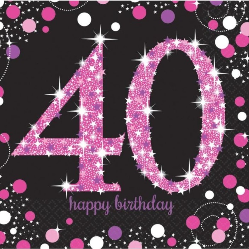 Pink Sparkle 40th Birthday Party Napkins Pack of 16