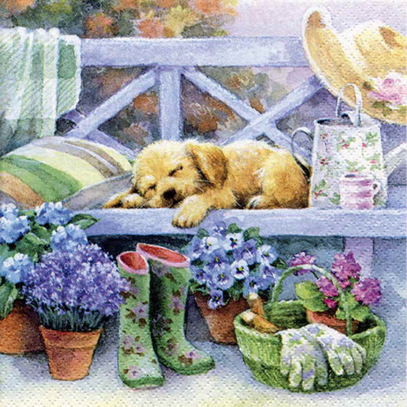 Puppy & Flower Paper Napkins 3 Ply Pack of 20