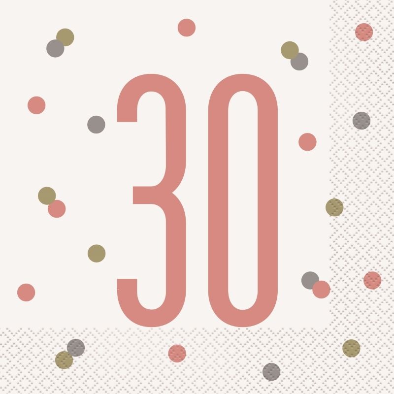 Rose Gold 30th Birthday Napkins Pack of 16 Serviettes