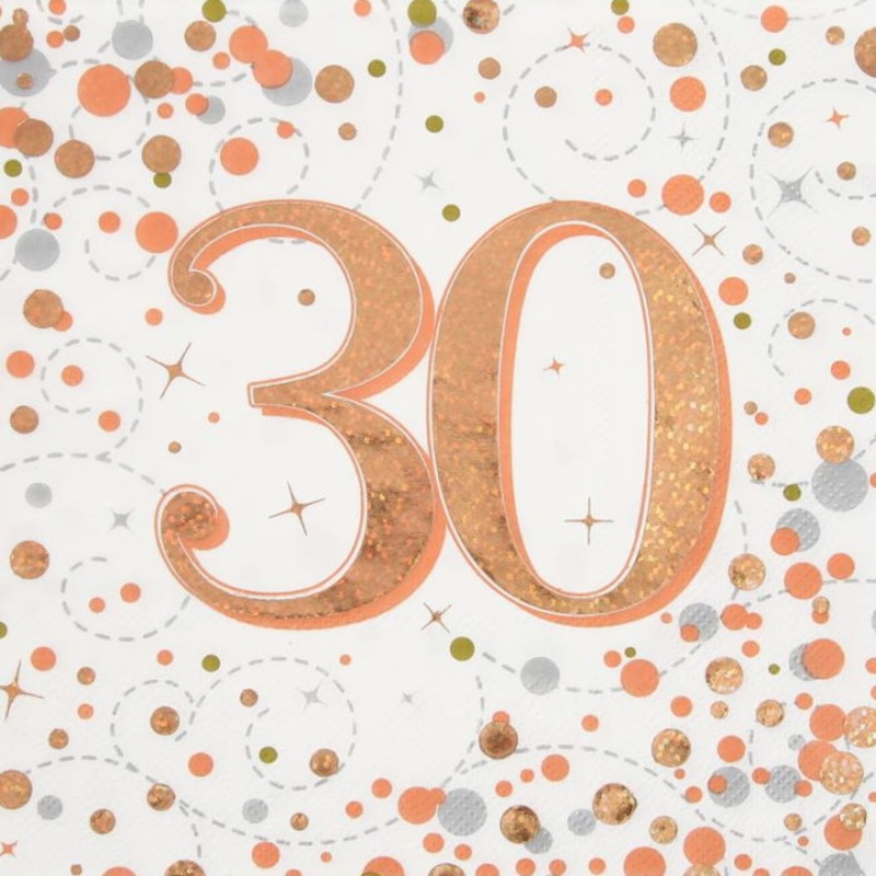 Rose Gold Confetti 30th Birthday Napkins Pack of 16
